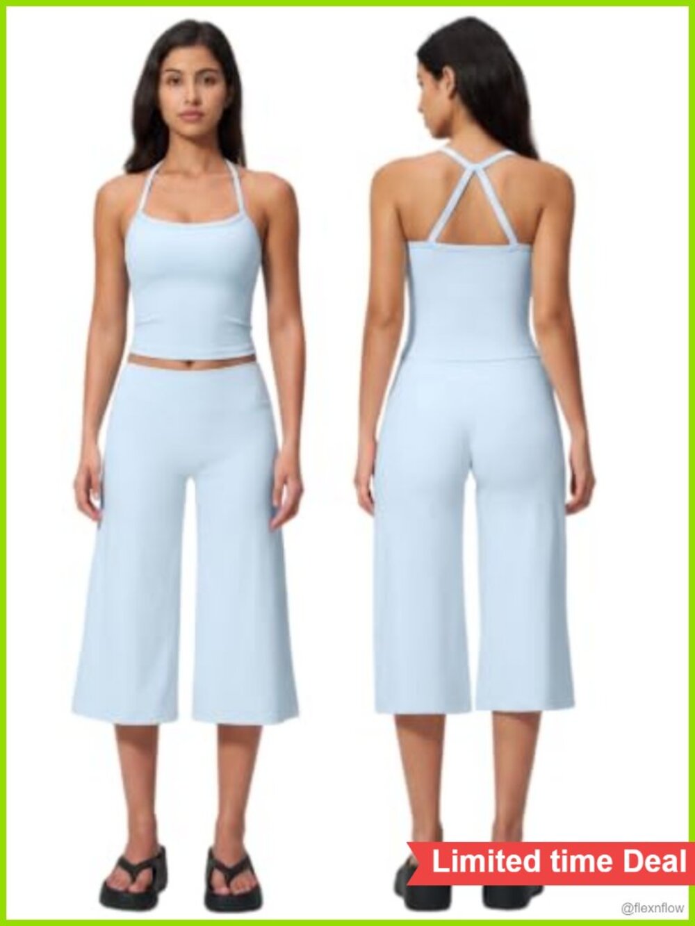 2 Piece Workout Set Longline Tank Top Capri Leggings Buttery Soft Gym Yoga